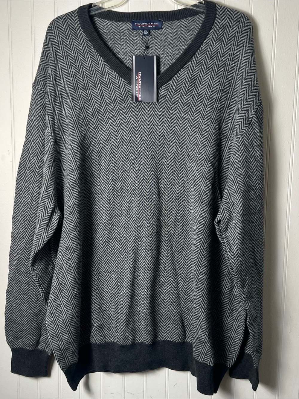 Roundtree & Yorke V-Neck Herringbone Sweater Mens XXL